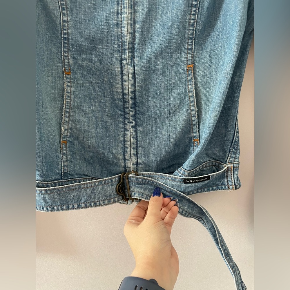 Vintage D&G Dolce & Gabbana Light Blue Denim Belted Jacket XS Y2K - Picture 11 of 14
